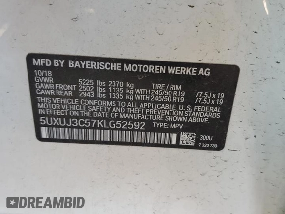 2019 BMW X4 xDrive30i z VIN 5UXUJ3C57KLG52592, wystawiony jako Copart lot #56776285 z przebiegiem 27 160 mil mil oraz Szkoda całkowita • Salvage title. Historia ofert i sprzedaży dostępna na DreamBid. Obrazek 13.