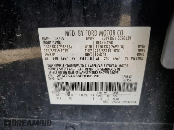 2015 Ford Edge Titanium z VIN 2FMTK4K88FBB56310, wystawiony jako Copart lot #53851524 z przebiegiem 170 380 mil mil oraz Szkody całkowita. Historia ofert i sprzedaży dostępna na DreamBid. Obrazek 13.