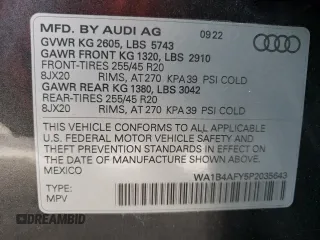 2023 Audi SQ5 Premium Plus with VIN WA1B4AFY5P2035643, listed as a Copart auction lot 59075603 with 4,277 mi miles. Bid and sale history available at carsss.com. Image 14.
