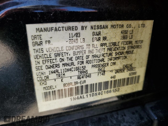 2004 Nissan Altima S with VIN 1N4AL11DX4C166152, listed as a Copart auction lot 48470995 with 269,094 mi miles and Salvage Title. Bid and sale history available at carsss.com. Image 12.