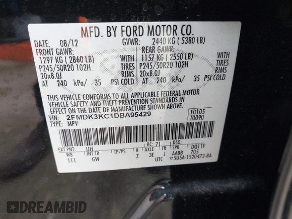 2013 Ford Edge Limited with VIN 2FMDK3KC1DBA95429, listed as a IAAI auction lot 41895136 with 77,876 mi miles. Bid and sale history available at carsss.com. Image 9.