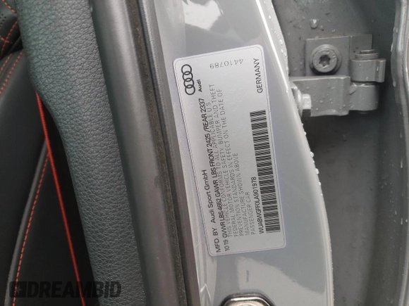 2020 Audi RS 3 z VIN WUABWGFF0LA901978, wystawiony jako Copart lot #42221095 z przebiegiem 33 646 mil mil oraz Szkody całkowita. Historia ofert i sprzedaży dostępna na DreamBid. Obrazek 13.
