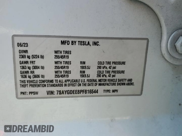 2023 Tesla Model Y Long Range z VIN 7SAYGDEE8PF816544, wystawiony jako Copart lot #57170485 z przebiegiem 74 598 mil mil oraz Szkoda całkowita • Salvage title. Historia ofert i sprzedaży dostępna na DreamBid. Obrazek 12.