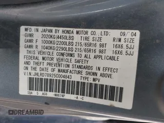 2005 Honda CR-V EX SE with VIN JHLRD78925C004843, listed as a IAAI auction lot 41540898 with 139,317 mi miles. Bid and sale history available at carsss.com. Image 9.