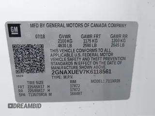2019 Chevrolet Equinox LT z VIN 2GNAXUEV7K6118561, wystawiony jako IAAI lot #42177676 z przebiegiem 112 266 mil mil oraz . Historia ofert i sprzedaży dostępna na DreamBid. Obrazek 9.