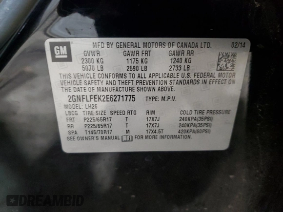 2014 Chevrolet Equinox LT z VIN 2GNFLFEK2E6271775, wystawiony jako Copart lot #44802275 z przebiegiem 170 939 mil mil oraz Szkoda całkowita • Salvage title. Historia ofert i sprzedaży dostępna na DreamBid. Obrazek 13.