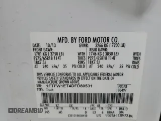 2013 Ford F-150 XL with VIN 1FTFW1ET4DFD80531, listed as a Copart auction lot 51670685 with 180,871 mi miles and Salvage Title. Bid and sale history available at carsss.com. Image 14.