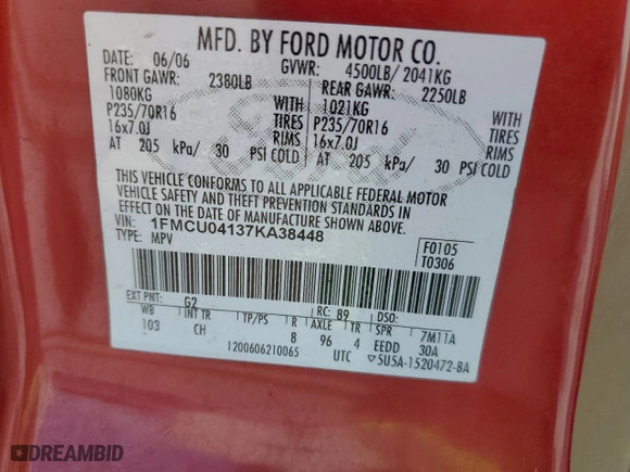 2007 Ford Escape Limited with VIN 1FMCU04137KA38448, listed as a Copart auction lot 86875584 with 165,963 mi miles and Salvage Title. Bid and sale history available at carsss.com. Image 13.