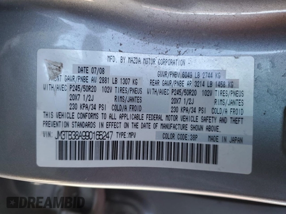 2009 Mazda CX-9 Grand Touring with VIN JM3TB38A990165247, listed as a Copart auction lot 44705815 with 101,612 mi miles and Salvage Title. Bid and sale history available at carsss.com. Image 13.