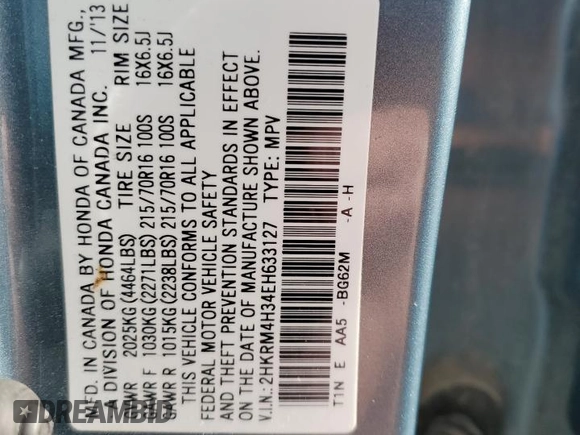2014 Honda CR-V LX with VIN 2HKRM4H34EH633127, listed as a Copart auction lot 84231954 with 127,518 mi miles and Salvage Title. Bid and sale history available at carsss.com. Image 14.