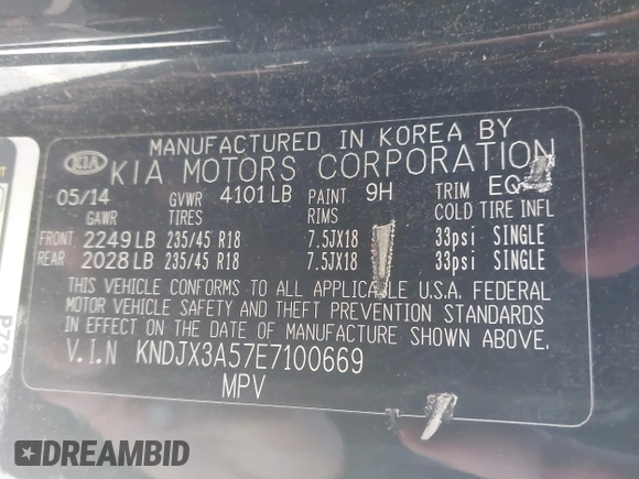 2014 Kia Soul + with VIN KNDJX3A57E7100669, listed as a IAAI auction lot 42172246 with 200,696 mi miles and . Bid and sale history available at DreamBid. Image 9.