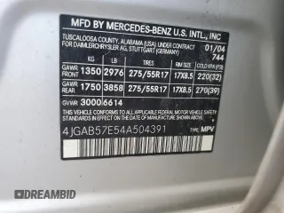 2004 Mercedes-Benz M 350 with VIN 4JGAB57E54A504391, listed as a Copart auction lot 63689125 with Not provided miles and Salvage title. Bid and sale history available at DreamBid. Image 13.