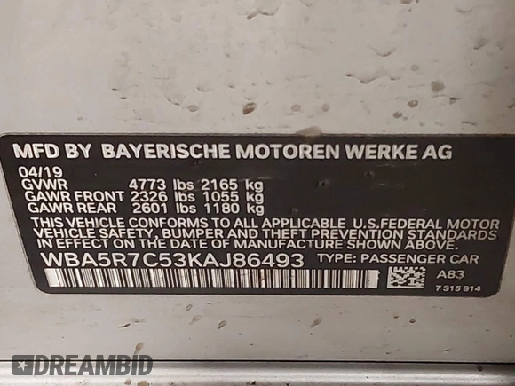 2019 BMW 3 Series 330i xDrive with VIN WBA5R7C53KAJ86493, listed as a IAAI auction lot 41559974 with 55,391 mi miles. Bid and sale history available at carsss.com. Image 9.