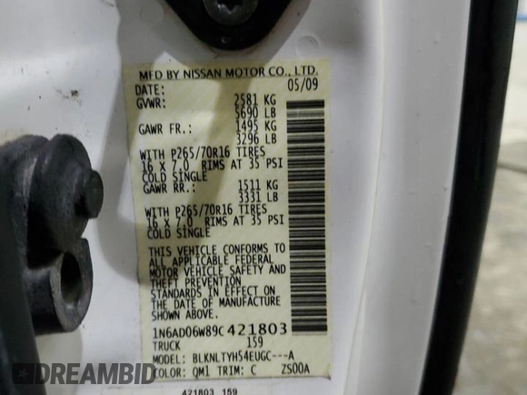 2009 Nissan Frontier SE with VIN 1N6AD06W89C421803, listed as a Copart auction lot 42360785 with 156,562 mi miles and Non repairable. Bid and sale history available at DreamBid. Image 12.
