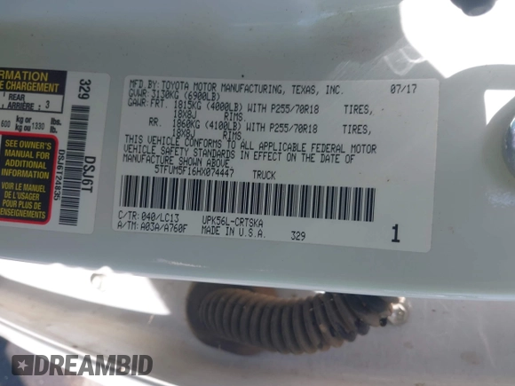2017 Toyota Tundra SR с VIN 5TFUM5F16HX074447, выставлен на аукционе IAAI как лот 42359101 с пробегом 117 085 миль миль и . История ставок и продаж доступна на DreamBid. Изображение 9.