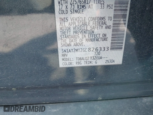 2016 Nissan Rogue SL with VIN 5N1AT2MT2GC826333, listed as a IAAI auction lot 42030632 with 120,329 mi miles and . Bid and sale history available at DreamBid. Image 9.