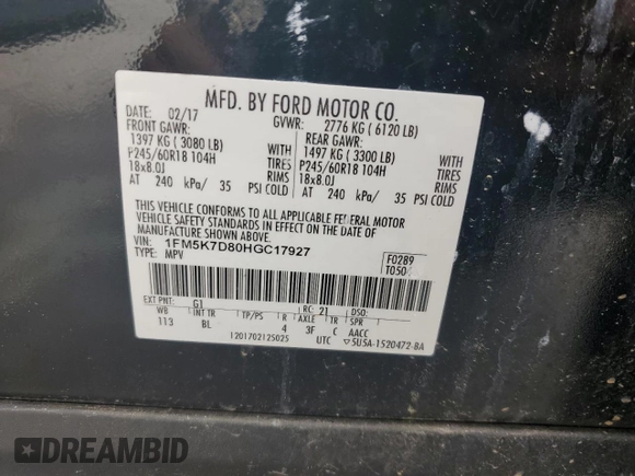 2017 Ford Explorer XLT z VIN 1FM5K7D80HGC17927, wystawiony jako Copart lot #58684995 z przebiegiem 108 027 mil mil oraz Czysty tytuł • Clean title. Historia ofert i sprzedaży dostępna na DreamBid. Obrazek 13.