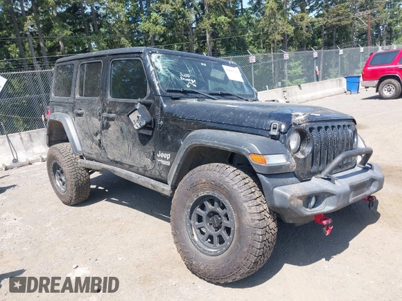 2018 Jeep Wrangler Unlimited Sport S with VIN 1C4HJXDN1JW216825, listed as a IAAI auction lot 42405799 with 37,194 mi miles and . Bid and sale history available at DreamBid. Image 1.