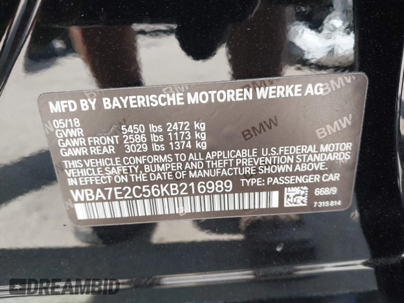 2019 BMW 7 Series 740i с VIN WBA7E2C56KB216989, выставлен на аукционе IAAI как лот 42336636 с пробегом 113 644 миль миль и . История ставок и продаж доступна на DreamBid. Изображение 9.