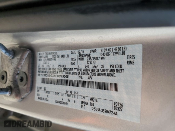 2014 Ford Escape SE with VIN 1FMCU9GX6EUC75005, listed as a Copart auction lot 52553365 with 207,339 mi miles and Clean Title. Bid and sale history available at carsss.com. Image 13.