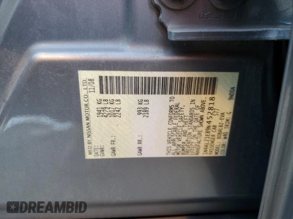 2009 Nissan Altima SL with VIN 1N4AL21E89N452818, listed as a Copart auction lot 88288805 with 126,832 mi miles and Non Repairable. Bid and sale history available at DreamBid. Image 14.