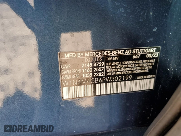 2023 Mercedes-Benz GLB 250 с VIN W1N4M4GB6PW302199, выставлен на аукционе Copart как лот 44698095 с пробегом 25 704 миль миль и Списание • Salvage title. История ставок и продаж доступна на DreamBid. Изображение 13.