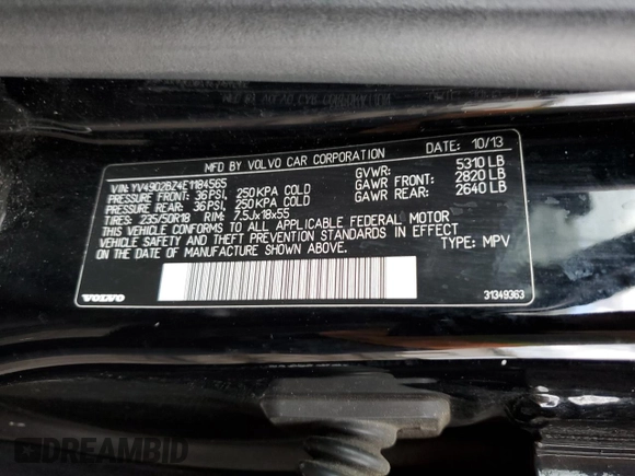 2014 Volvo XC70 T6 with VIN YV4902BZ4E1184565, listed as a Copart auction lot 50759835 with 230,896 mi miles and Salvage Title. Bid and sale history available at DreamBid. Image 12.
