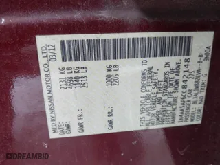 2012 Nissan Maxima 3.5 S with VIN 1N4AA5AP6CC842148, listed as a IAAI auction lot 41352124 with 124,852 mi miles. Bid and sale history available at carsss.com. Image 9.