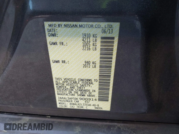 2013 Nissan Altima S with VIN 1N4AL3AP5DC900914, listed as a IAAI auction lot 42035657 with 157,669 mi miles and . Bid and sale history available at DreamBid. Image 9.