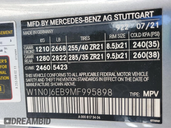 2021 Mercedes-Benz GLC with VIN W1N0J6EB9MF995898, listed as a Copart auction lot 39177414 with 0 mi miles. Bid and sale history available at carsss.com. Image 14.
