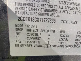 2007 Chevrolet Silverado 1500 LS with VIN 2GCEK13CX71727365, listed as a IAAI auction lot 40357043 with 1 mi miles. Bid and sale history available at carsss.com. Image 9.