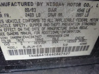 2004 Nissan Maxima SL with VIN 1N4BA41E44C847427, listed as a IAAI auction lot 42229366 with 156,728 mi miles and . Bid and sale history available at DreamBid. Image 9.