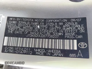2008 Toyota Prius with VIN JTDKB20U287708237, listed as a IAAI auction lot 42381526 with 302,296 mi miles and . Bid and sale history available at DreamBid. Image 9.