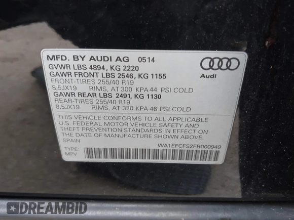 2015 Audi Q3 Premium Plus с VIN WA1EFCFS2FR000949, выставлен на аукционе IAAI как лот 41194209 с пробегом 102 567 миль миль и . История ставок и продаж доступна на DreamBid. Изображение 9.