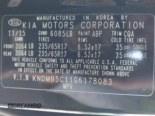 2016 Kia Sedona LX with VIN KNDMB5C11G6178083, listed as a IAAI auction lot 41405857 with 170,334 mi miles. Bid and sale history available at carsss.com. Image 9.