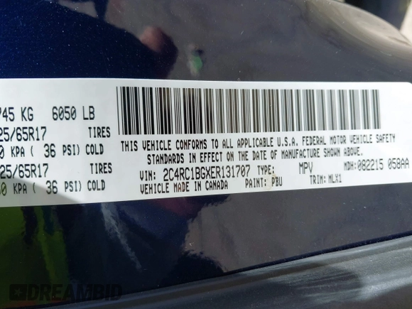 2014 Chrysler Town & Country Touring with VIN 2C4RC1BGXER131707, listed as a IAAI auction lot 42017348 with 120,790 mi miles and . Bid and sale history available at DreamBid. Image 9.