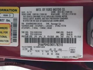 2019 Ford Fusion SE with VIN 3FA6P0HD2KR178210, listed as a IAAI auction lot 41665064 with 1 mi miles. Bid and sale history available at carsss.com. Image 9.