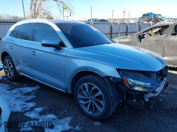 2021 Audi Q5 Premium Plus with VIN WA1BAAFY0M2013652, listed as a IAAI auction lot 41339877 with 99,523 mi miles. Bid and sale history available at carsss.com. Image 1.