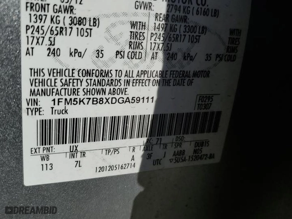 2013 Ford Explorer with VIN 1FM5K7B8XDGA59111, listed as a Copart auction lot 48527875 with 124,507 mi miles and Salvage Title. Bid and sale history available at carsss.com. Image 13.