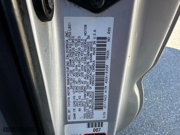 2008 Toyota Tacoma with VIN 5TEUX42NX8Z549228, listed as a Copart auction lot 52758635 with 227,775 mi miles and Clean Title. Bid and sale history available at carsss.com. Image 10.