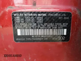 2019 Mitsubishi Mirage ES with VIN ML32F3FJ0KHF03952, listed as a Copart auction lot 49121585 with 167,172 mi miles and Salvage title. Bid and sale history available at DreamBid. Image 13.