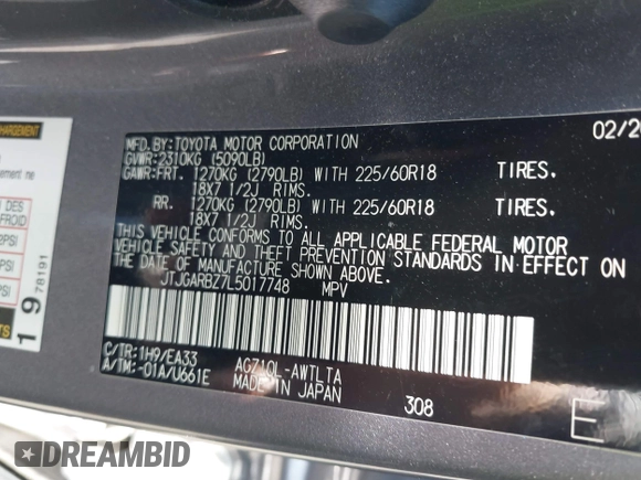 2020 Lexus NX 300 with VIN JTJGARBZ7L5017748, listed as a IAAI auction lot 42643962 with 36,220 mi miles and . Bid and sale history available at DreamBid. Image 9.