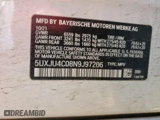 2022 BMW X5 M50i with VIN 5UXJU4C08N9J97206, listed as a Copart auction lot 83159594 with 92,534 mi miles and Clean Title. Bid and sale history available at carsss.com. Image 12.
