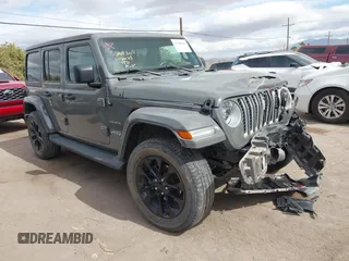 2021 Jeep Wrangler Unlimited Sahara with VIN 1C4JJXP68MW757980, listed as a IAAI auction lot 41598016 with 23,324 mi miles and . Bid and sale history available at DreamBid. Image 1.