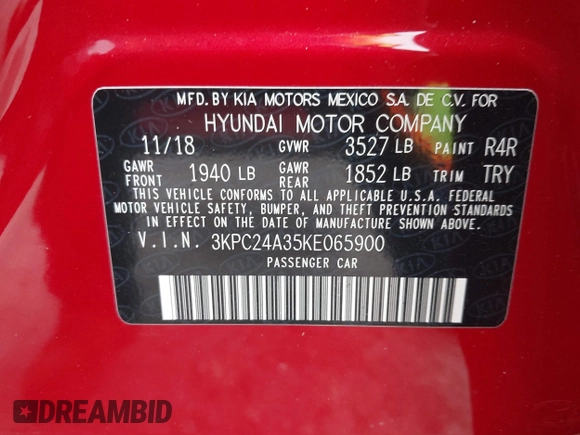 2019 Hyundai Accent SE with VIN 3KPC24A35KE065900, listed as a IAAI auction lot 41409803 with 33,917 mi miles. Bid and sale history available at carsss.com. Image 9.