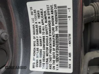 2010 Honda Civic LX with VIN 19XFA1F5XAE002086, listed as a Copart auction lot 51390825 with 109,150 mi miles and Salvage Title. Bid and sale history available at DreamBid. Image 13.