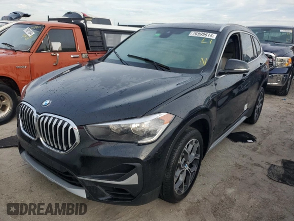 2022 BMW X1 sDrive28i with VIN WBXJG7C00N5V11452, listed as a Copart auction lot 76999614 with 0 mi miles and Non Repairable. Bid and sale history available at carsss.com. Image 1.