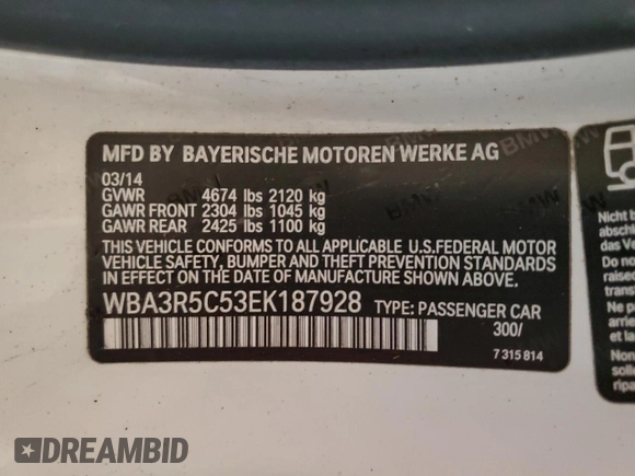 2014 BMW 4 Series 435i xDrive z VIN WBA3R5C53EK187928, wystawiony jako Copart lot #60636425 z przebiegiem 108 991 mil mil oraz Czysty tytuł • Clean title. Historia ofert i sprzedaży dostępna na DreamBid. Obrazek 12.