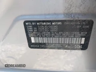 2017 Mitsubishi Mirage ES z VIN ML32F3FJ0HHF12577, wystawiony jako IAAI lot #42343593 z przebiegiem 150 000 mil mil oraz . Historia ofert i sprzedaży dostępna na DreamBid. Obrazek 9.