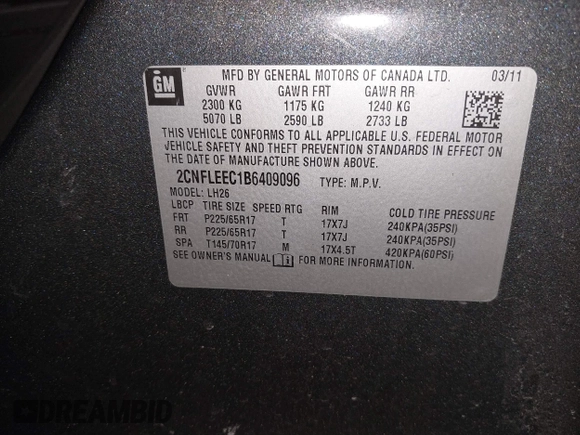 2011 Chevrolet Equinox 1LT with VIN 2CNFLEEC1B6409096, listed as a IAAI auction lot 41763260 with 136,265 mi miles and . Bid and sale history available at DreamBid. Image 9.